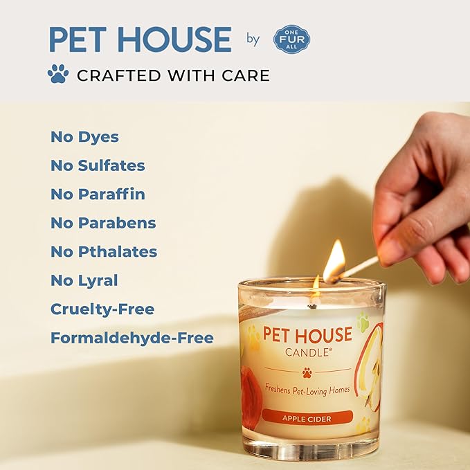 One Fur All Pet House Candle Plant-Based/Soy - Clean Burning Scented, Long Lasting Pet Odor Candle for Home - Moonlight