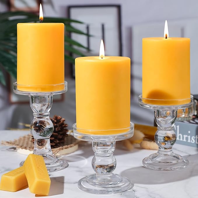 2 Packs 3" x 4" Natural Beeswax Pillar Candles,120 Hours Long Burning Emergency Candles 100% Pure Beeswax Candle,Blessed Bees Wax Candles for Home Room Paryer Parties,Smokeless & Dripless