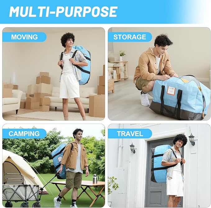 8 Pack Moving Bags, 115lb Capacity Heavy Duty Packing Bags with Internal Compression Straps, Storage Bag with Zippers and Strong Handles, Alternative to Moving Boxes -103L,Blue and Black