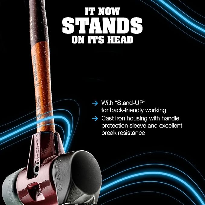 Halder Simplex Soft-Faced Mallet 3022.280 – Medium-Hard "Stand-Up" Rubber Inserts, Cast Iron Housing with Handle Protection Sleeve, Varnished Wooden Handle, 80mm, 6.4 lbs.