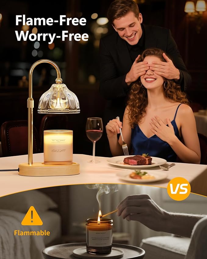 HouseSapp Candle Warmer Lamp, Wax Melt Warmer with Timer Dimmer, Height Adjustable, Clear Lampshade, Includes 2 Bulbs, Birthday Gifts for Women, Mom, Christmas, Housewarming