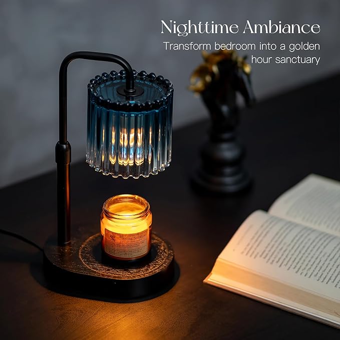 Candeldo Candle Warmer Lamp with Timer: Navy Blue Candle Warming Lamp with 2 Bulbs Height Adjustable Wax Melt Dimmable Bedroom Decor for Women