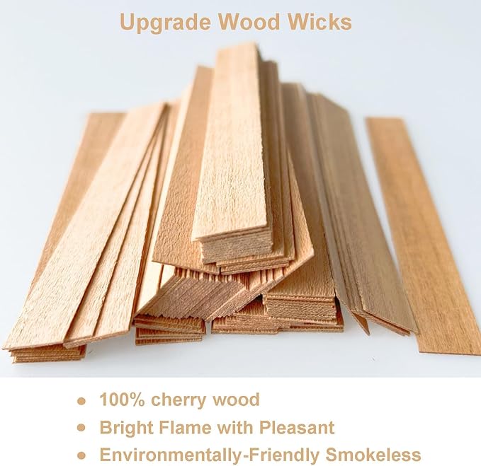 460 PCS Wooden Candle Wicks for Candle Making 200pcs Natural Candle Wood Wicks with 100 Stands Wick Stickers Candle Cores for DIY Candle Making Craft