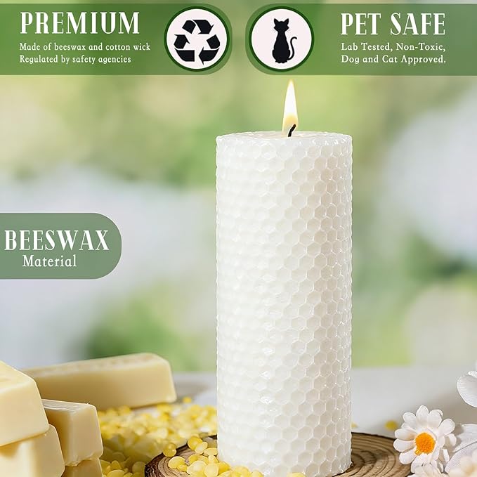 8 Pack White Beeswax Pillar Candles, Natural Beeswax Candles-160 Hours Long Burning for Emergency,Unscented Bees Wax Candle for Home,Prayer,Dripless Smokeless Organic Bees Wax Candle Bulk 2x5in