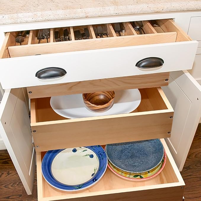 Mulush Pull Out Drawers For Cabinets, 17''W×21''D×19''H Soft Close Slide Out Wood Shelves Storage Organizer for Kitchen, 3-Tier, Finished, Heavy-Duty, Bottom Assembly