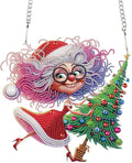Christmas Diamond Art Pendant Kit, 5D DIY Hanging Diamond Painting for Adults, Santa Claus and Grandma with Christmas Tree, Crystal Ornament for Wall, Window, Door, Home Decor & Gift, 24.1x23.1 cm