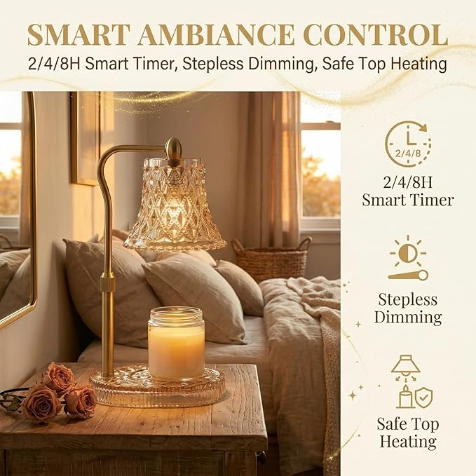 Candle Warmer Lamp with Timer, Candle Warmer Lamp with Timer Dimmable, Wax Melt Warmer with 2 Bulbs for Scented Jar, House Warming Gifts New Home Room Decor