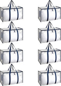 HealSmart 8 Pack Large Moving Bags with Zippers & Handles, Moving Supplies with lids, Heavy Duty Totes for Space Saving, Fold Flat, Moving and Storing, Clear