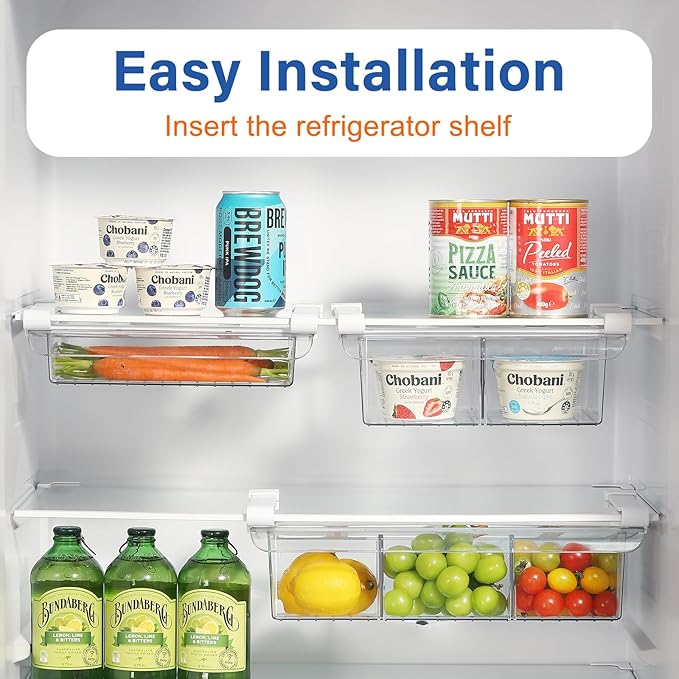 Pull-Out Fridge Drawer Organizer - Under Shelf Storage Bins for Cheese Slices, Deli Meat & Small Items - Space Saving Refrigerator Organizer (2" Height x 12.7" Width)