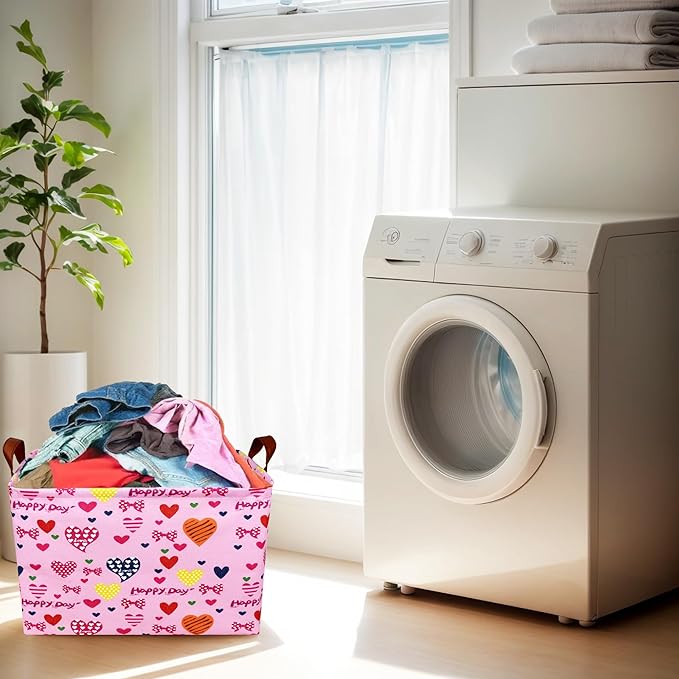 Valentine's Day Basket Gift for Empty Cute Heart Large Storage Bin for Kid and Baby Room Décor (Happy Day Love)