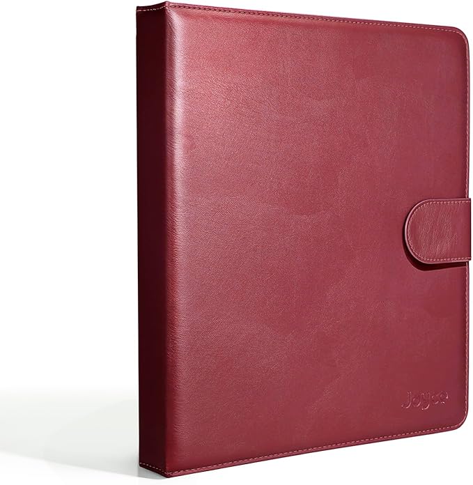 JOYCE Important Document Organizer, 14 Expandable Pockets, 13 Card Slots, for A4 Paper/Letterhead/Cards, with 2 Label Stickers, Suitable for Home, Office, School Use (Rose Red - Leather)
