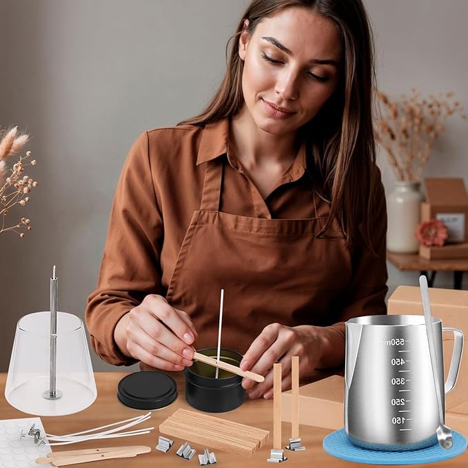 Blingfun Candle Making Pouring Pot, Stainless Steel Wax Melting Pot with Candle Wicks, Wick Stickers & Holder for Scented Candle Making and Wax Crafts