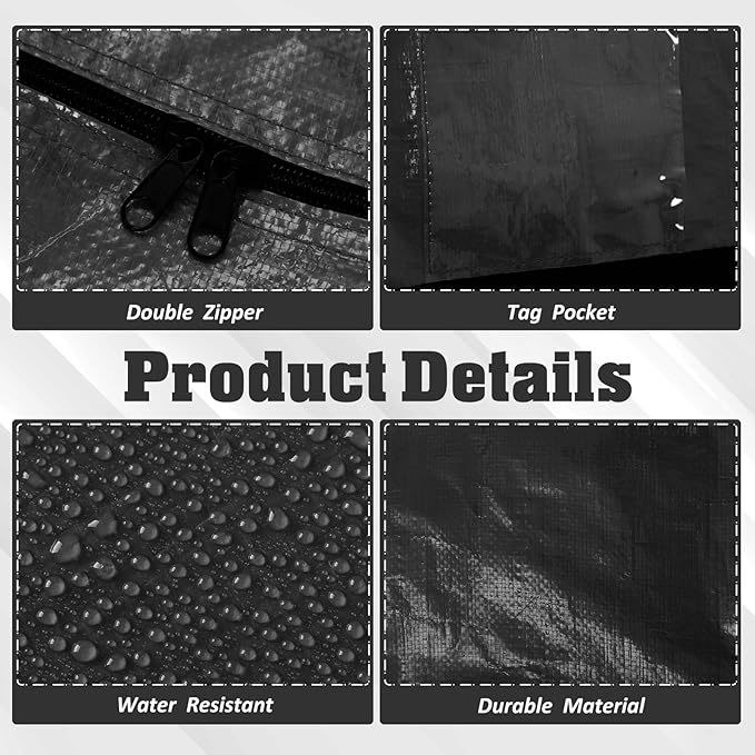 Windyun 4 Pack 168 Gallon Extra Large Moving Bags XXL Heavy Duty Storage Bag with Strong Zipper Handle Jumbo Big Tote Box Foldable for College Dorm Travel Clothes Duffle Blanket Pillow(Black)