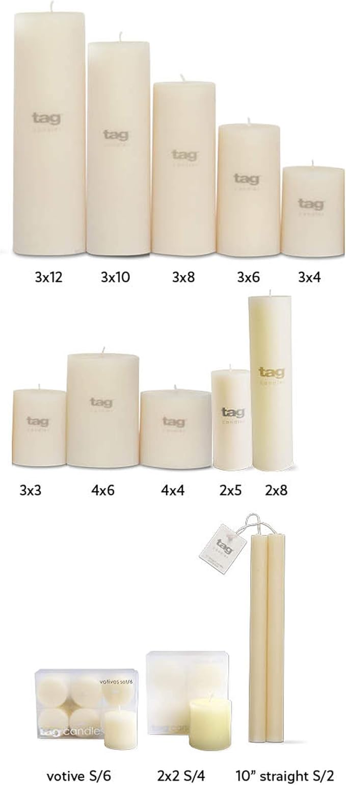 TAG Chapel 3X4 Ivory Pillar Paraffin Wax Candle Unscented Drip-Free Long Burning 46 Hours for Home Decor Wedding Parties 3x4 Ivory