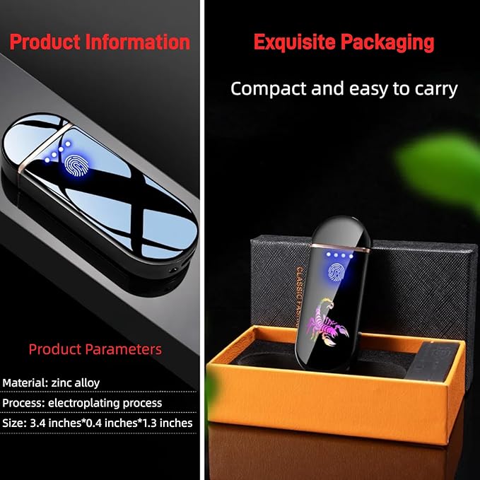 Spinning Arc Lighter, Windproof Flameless Electric Lighter, Touch Sensor Electronic Lighters, USB Rechargeable, with Dynamic Cool LED Lights, Dragon (Polished Gold)