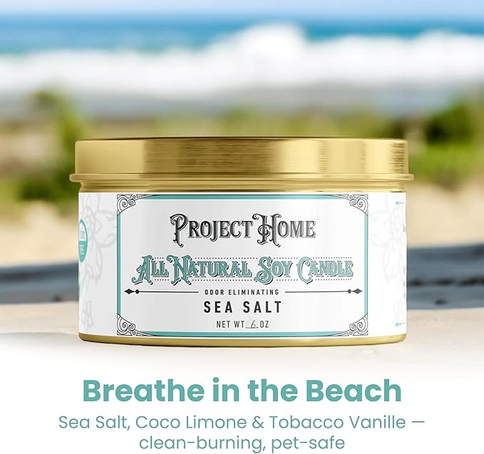 Sea Salt Pet Odor Eliminator Candle, Ocean Breeze Scent, 6oz, Eco-Friendly Soy Wax, Made in USA, Pet-Safe, Natural Odor Removal Candle, Non-Toxic, Phthalate-Free, Cotton Wick