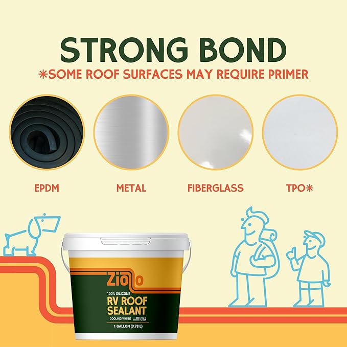 Ziollo RV Roof Small Repair Kit - Roof Repair Kit to Seal and Waterproof, Bond to EPDM Rubber with Sealant (1 Paintable Tape, 2 pk Caulking, and 1 Quart Silicone)