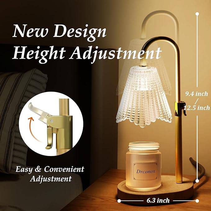 Candle Warmer Lamp with Timer Dimmable, Adjustable Height Wax Melt Warmer for Jar Candles, Birthday Gifts for Women, House Warming Gifts New Home Decor with 2 Bulbs, Gold