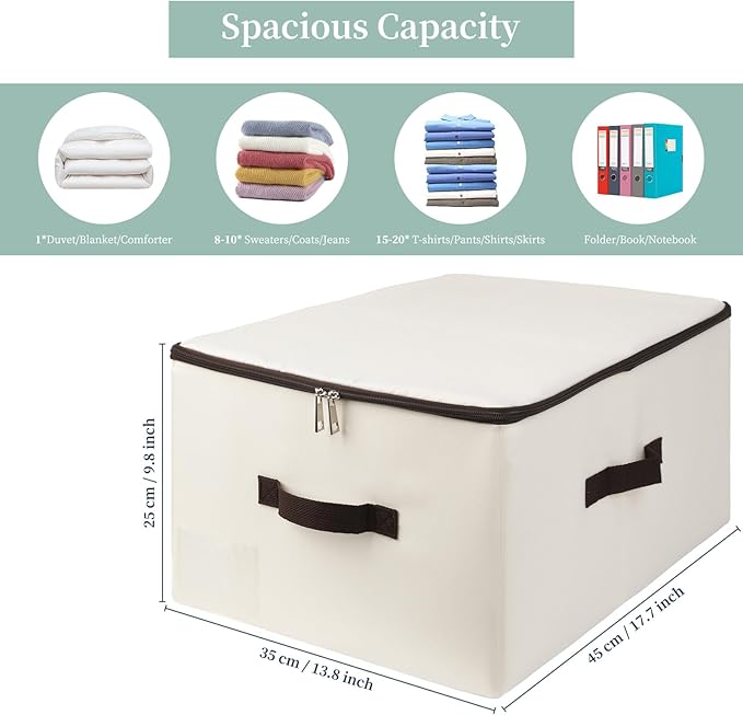 iwill CREATE PRO Folding Lidded Storage Bins with Lockable Zip & Label Pocket & Handles, Compatible for Most Closet Shelves Wardrobe Storage Organizer, Beige,2pcs