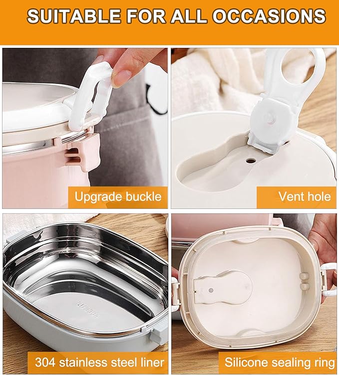 900ml Lunch Box, 304 Stainless Steel Adult Lunch Containers Portable Leakproof Eco-Friendly Hot and Cold Food Stackable Bento Box Food Storage for Office Outdoor Travel（1 Layer）