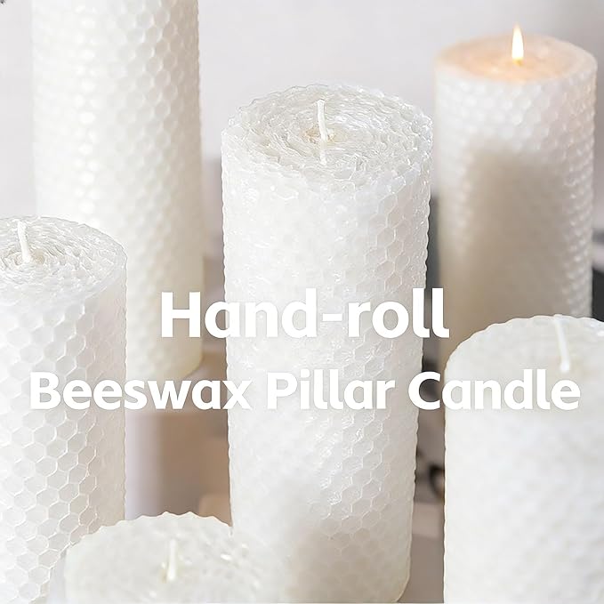 8 Pack White Beeswax Pillar Candles, Natural Beeswax Candles-160 Hours Long Burning for Emergency,Unscented Bees Wax Candle for Home,Prayer,Dripless Smokeless Organic Bees Wax Candle Bulk 2x5in