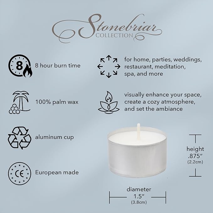 Stonebriar 300 Pack Unscented 8 Hour Extended Burn Time Tea Light Candles