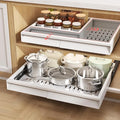 2 Pack Pull Out Cabinet Organizer With Raising Pad for Framed Cabinets,Expandable Width (13"-21") and Depth (13"-17"),3 Slide Rails Slide Out Drawers with Handle,No-Drill Roll Out Shelf,White