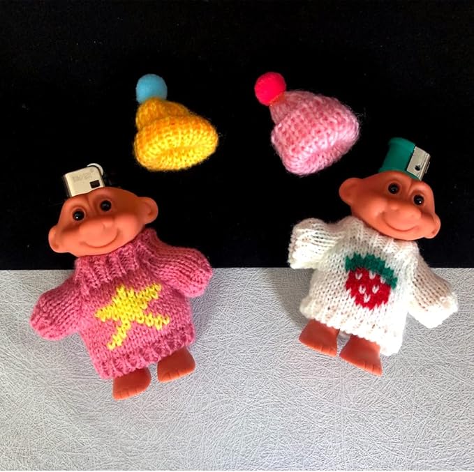 HUMWE 2 Pack Cute Troll Dolls Lighter Case Silicone Funny Mini Dolls Lighter Sleeve with Sweater &Hat for 3.2in Regular Lighter (Lighter not Included) (Pink & White)
