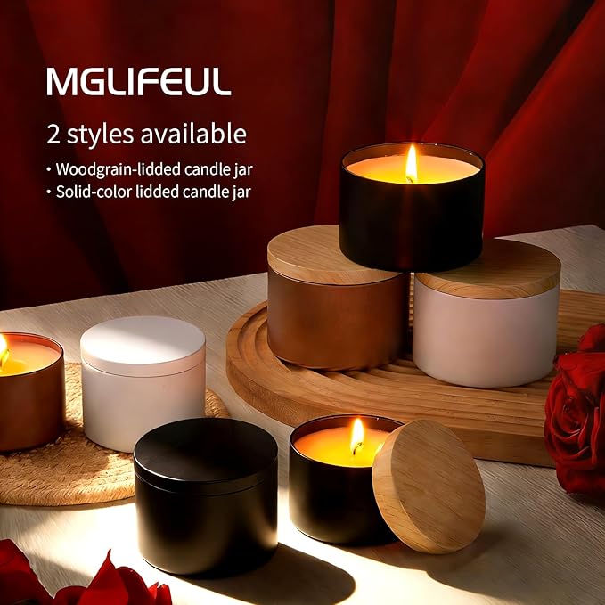 MGLIFEUL Candle Tins Jars Container Vessels for Making 4 8 Oz Black Empty Candle Tins Can Gift Box Packaging Plate with Lids Wax Container Bulk Making DIY Candle (Pure Black, 12pcs-8oz)