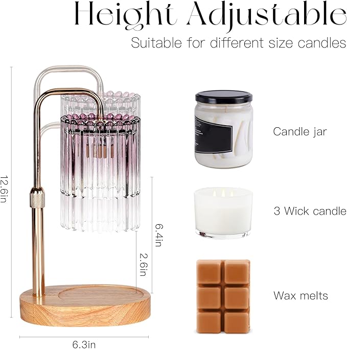 Candeldo Candle Warmer Lamp with Timer: Purple Candle Warming Lamp with 2 Bulbs Height Adjustable Wax Melt Dimmable Bedroom Decor for Women