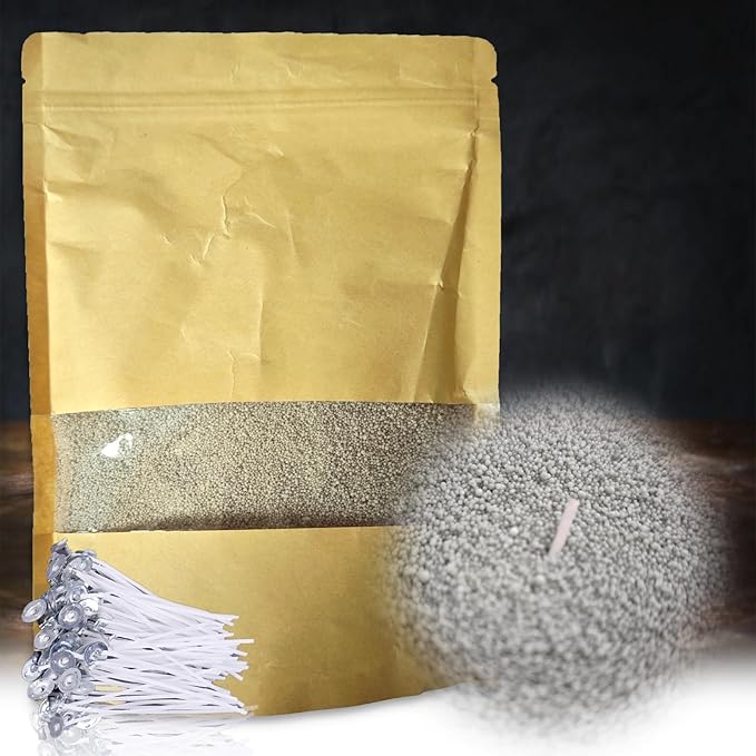 DRMAISON Pearled Candle Wax Sand DIY Kit - 35.3 oz, Light Grey, Non-Toxic&Smoke-Free, Refillable with 60 Wicks, Long-Lasting Flame, Highly Customizable for Wedding, Party&Holiday Decor