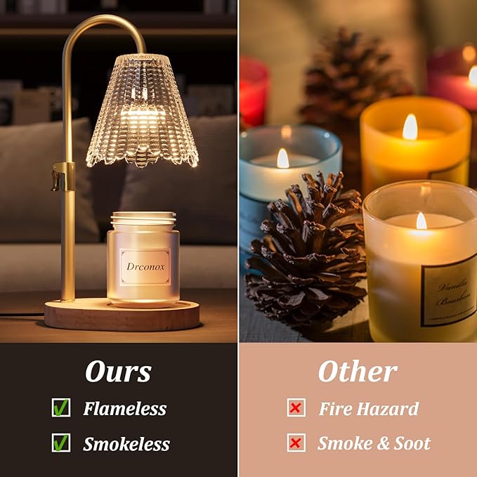 Candle Warmer Lamp with Timer Dimmable, Adjustable Height Wax Melt Warmer for Jar Candles, Birthday Gifts for Women, House Warming Gifts New Home Decor with 2 Bulbs, Gold
