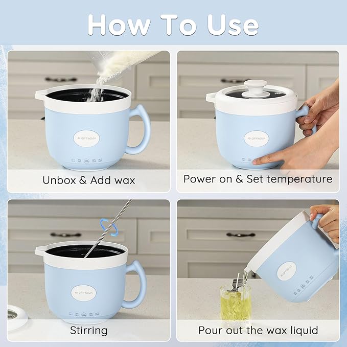 OFFNOVA Wax Melter 1.2L, 35OZ Candle Making Kit with Pouring Spout Suitable for Candle DIY Hobbyist Wax Warmer, Easy to Clean, Gift for Woman Man, Blue (Candle Melting Pot)