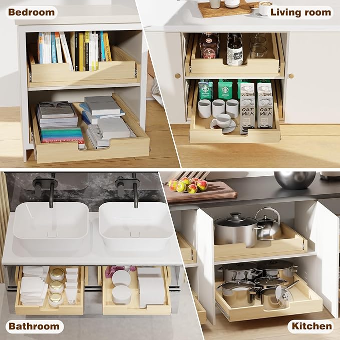Pullout Cabinet Organizer, 14''W×21''D×3''H Slide Out Shelves for Kitchen Cabinets, Pull out Drawers for Kitchen Cabinets, Pantry, Bathroom, & Storage Organization