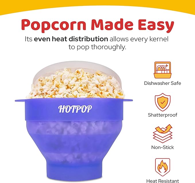 The Original Hotpop Microwave Popcorn Popper, Silicone Popcorn Maker, Collapsible Bowl BPA-Free and Dishwasher Safe- 20 Colors Available (Glacier Blue)