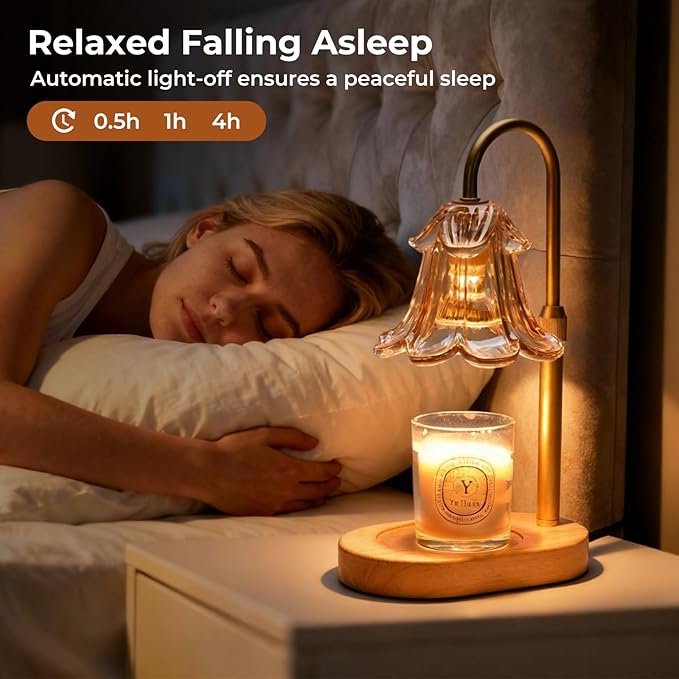 Candle Warmer Lamp with Timer Dimmable, Wax Melt Warmer Adjustable Height, Flower Warmer Lamp with 2 Bulbs for Jar Candles, House Warming New Home Decor, Gift for Mom Women (Amber)