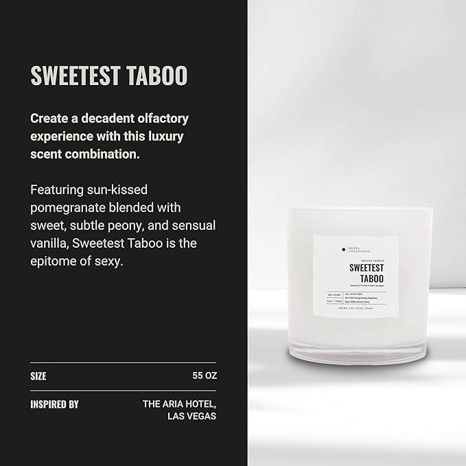 Sweetest Taboo Deluxe Scented Candle, Luxury Hotel Inspired Big Candle with Hints of Decadent Citrus, Juicy Berries, and Floral Peony, Long Lasting 300 Hour Burn Time, 55oz White