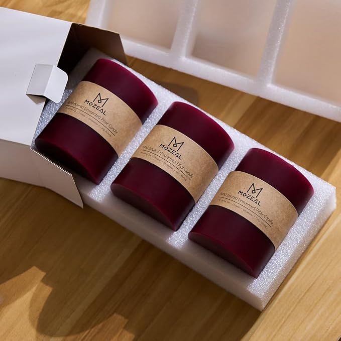 MOZEAL 4" x 10" Extra-Large Burgundy Pillar Candles (Set of 2), Unscented, Dripless, Smokeless,Long Clean-Burning, Tall 10 inch Large Burgundy Pillar Candles for Romantic Dinners and Valentine's Decor