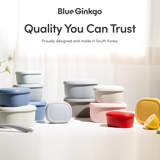 BLUE GINKGO Nesting Silicone Containers - Large Silicone Food Storage Container | BPA Free, Airtight, Dishwasher and Freezer Safe (47.5 oz) - Pink