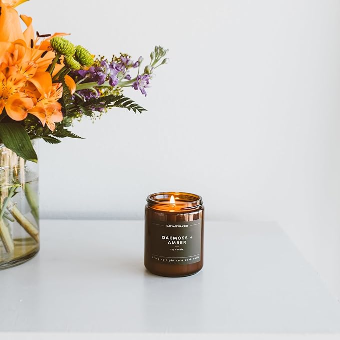 Calyan Wax Co. Seaside & Citrus Scented Candle - 57 Hour Burn - Luxury Non Toxic Soy Wax Candles - Long Lasting Amber Glass Jar Candle for Home - 7.2oz