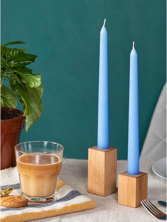 CANDWAX Light Blue 10 inch Taper Candles Set of 12 - Unscented Smokeless Dripless Tall Candlesticks - Perfect for Special Occasions, Ordinary Dinners and as Easter Candles - Light Blue Candle Sticks