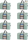 VENO 8 Pack Moving Bags with Clear Window, Heavy Duty Storage Bins with Lid, Around Handles, Tag, Zippers, Extra Large Totes Packing Moving Boxes Supplies for College Dorm Clothes (Light Green)