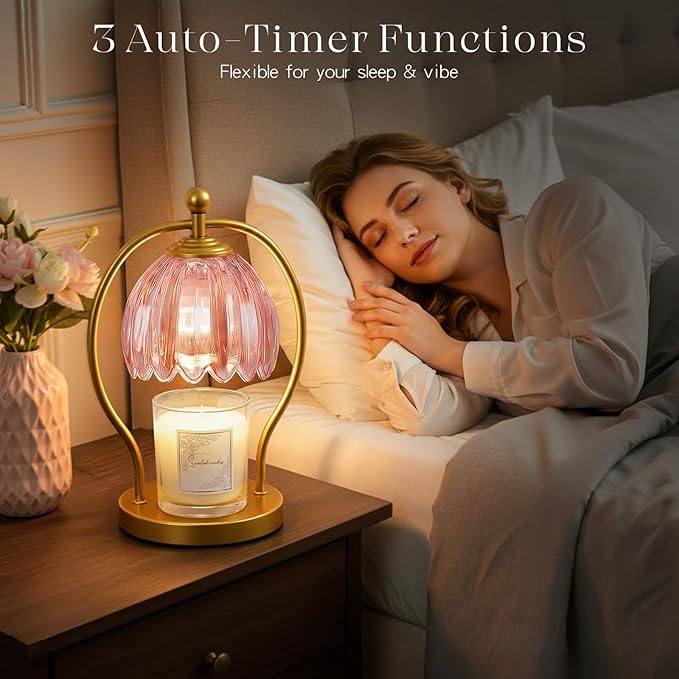Candle Warmer Lamp, Dimmable Candle Warmer with Timer, Vintage Candles Wax Warmers for Jar Candles Christmas Birthday Gifts for Women Mom, New Home Decor for Bedroom Living Room, Gold Pink