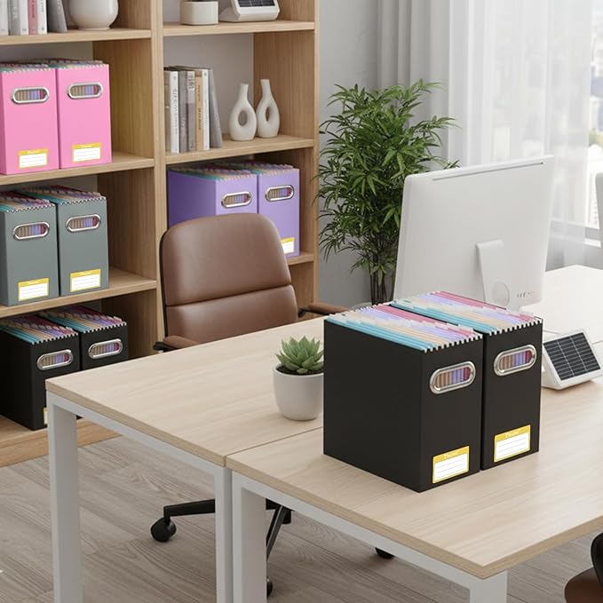 BALEINE File Organizer Box, Cardboard File Folder Organizer with Handle for Letter Size, Portable Collapsible Hanging Filing Box for Home Office Document Storage (2 Pack, Yellow)