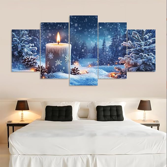 Diamond Art Kits for Adults Beginners Candle 5D Diamond Painting Kits Winter DIY Rhinestone Embroidery Large Wall Art and Crafts,Paint by Numbers kit for Adults for Home Decor 24x39in 5 Pack 0b-823