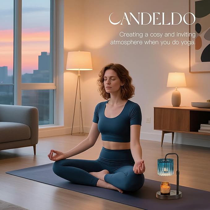 Candeldo Candle Warmer Lamp with Timer: Navy Blue Candle Warming Lamp with 2 Bulbs Height Adjustable Wax Melt Dimmable Bedroom Decor for Women