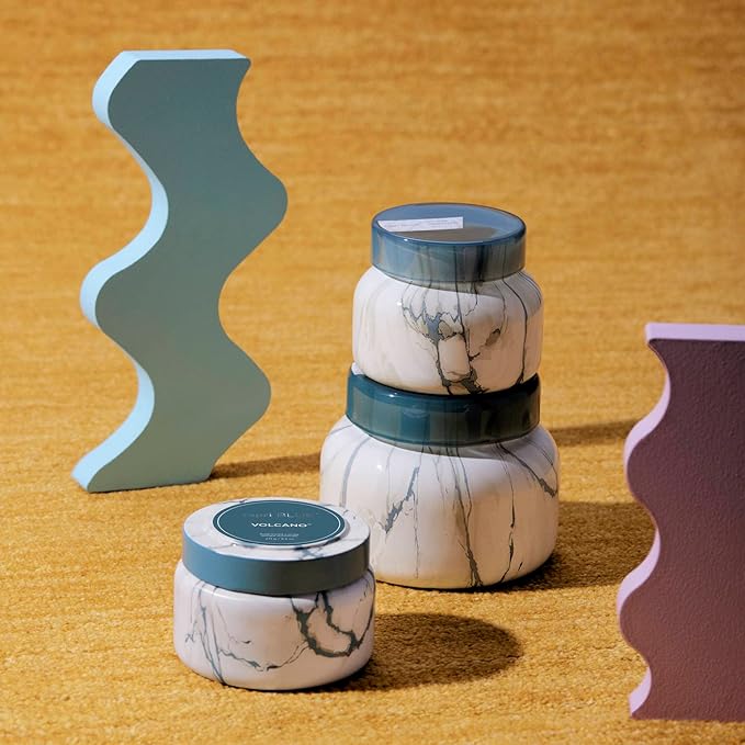 Capri Blue Modern Marble Printed Travel Tin Jar Candles - Luxury Decorative Candle for Home Scented - Long Lasting Soy Wax Blend - Volcano (8.5 oz) (Pack of 2)