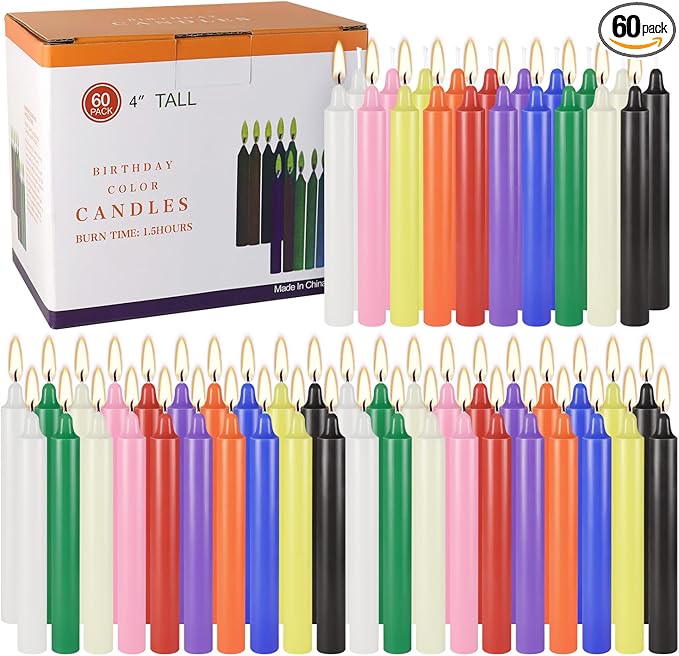 60 Pack 4 Inch Assorted Color Spell Chime Mini Taper Candles-10 Colours, Perfect for Rituals, Prayer, Meditation,Home Decor,Spiritual Practices, Wicca,Witchcraft Candle,Unscented Ritual Candles