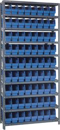 Quantum Storage Systems 1875-203BL Store More Steel Shelving Unit with 6" Shelf Bins, 18" D x 36" W x 75" H, Blue