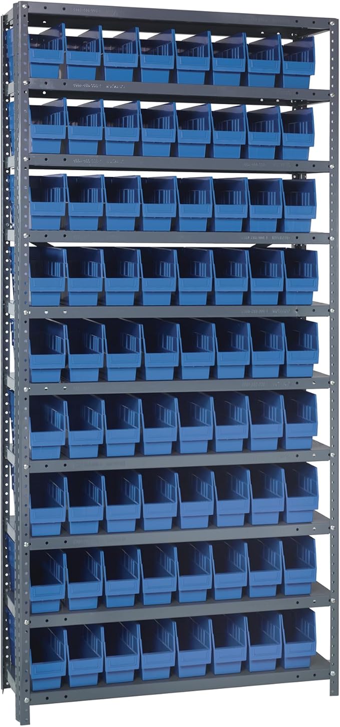 Quantum Storage Systems 1875-203BL Store More Steel Shelving Unit with 6" Shelf Bins, 18" D x 36" W x 75" H, Blue
